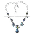 Topaze bleue et peridot au Labradorite avec collier en érable en argent 925 pour cadeau